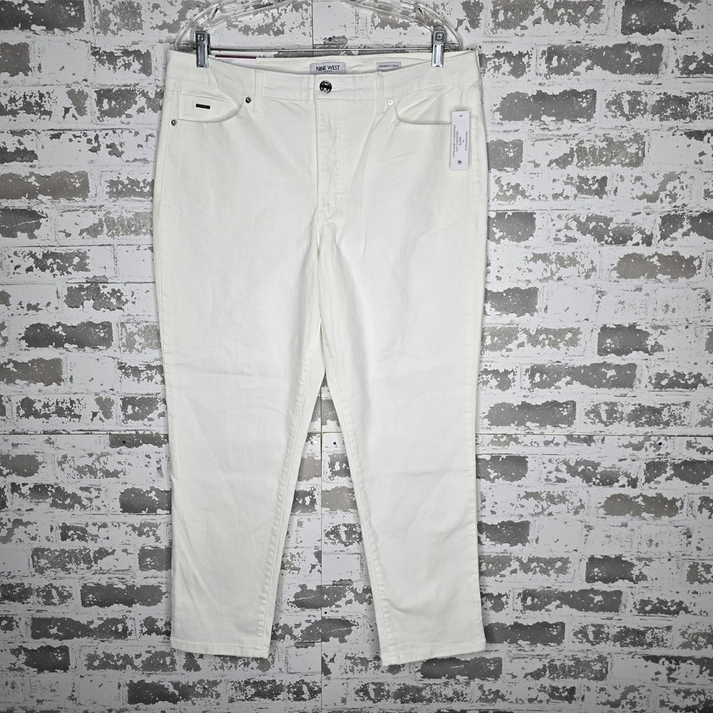 NEW Nine West Jeans Womens 14 White Gramercy Crop Pant Slim Fit Cotton Twill